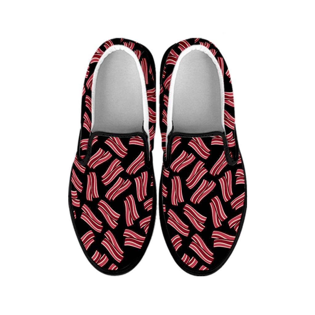 Black Bacon Pattern Print Black Slip On Shoes