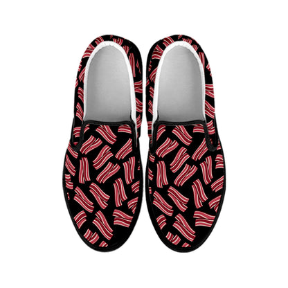 Black Bacon Pattern Print Black Slip On Shoes
