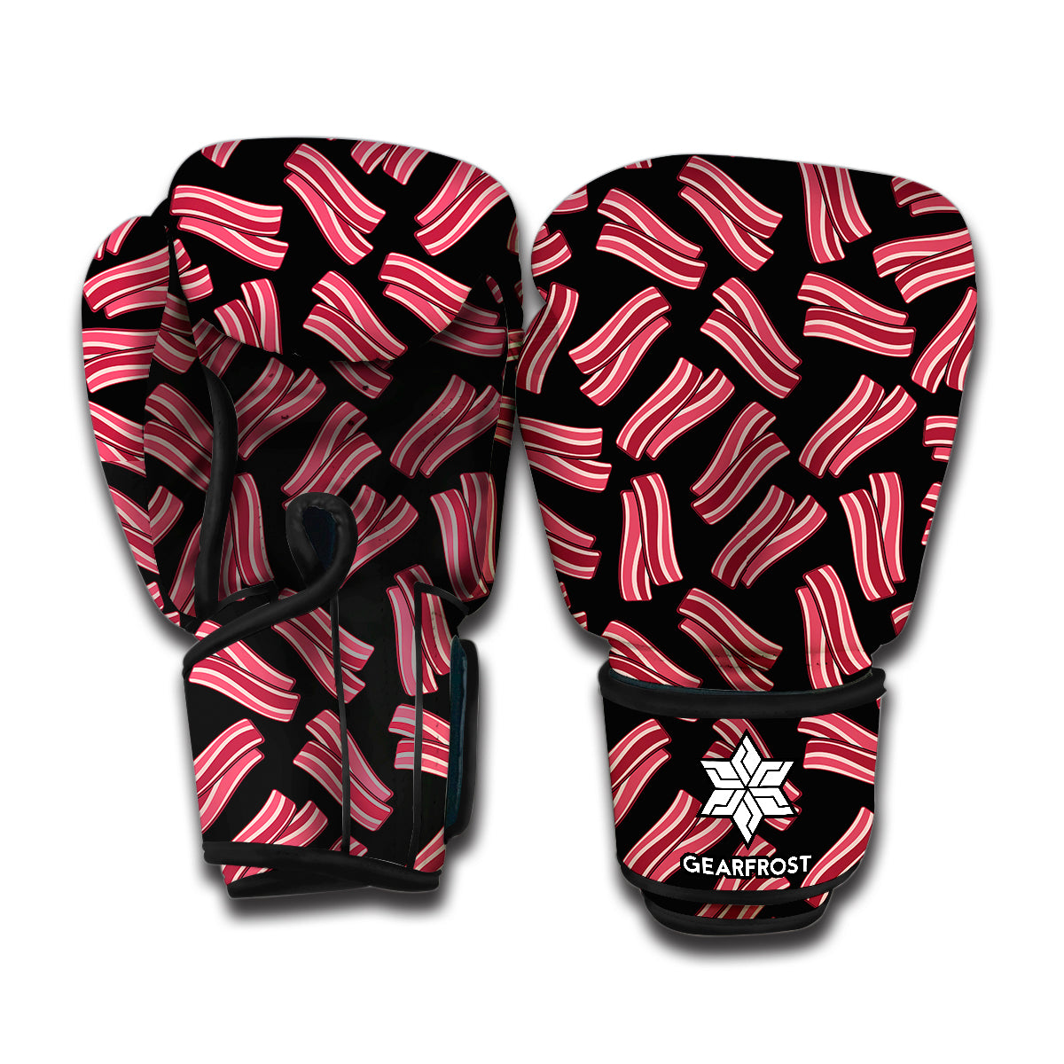 Black Bacon Pattern Print Boxing Gloves