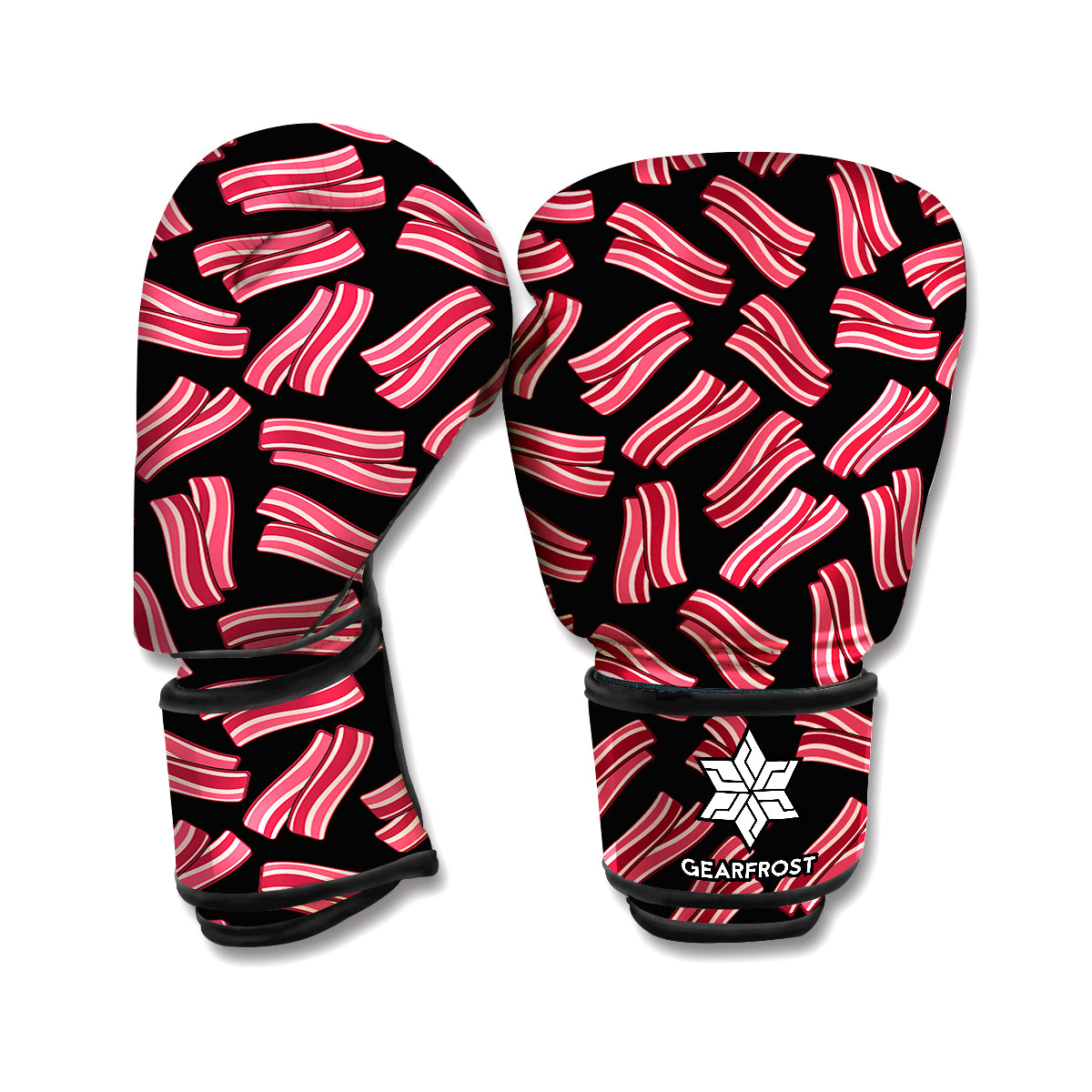 Black Bacon Pattern Print Boxing Gloves