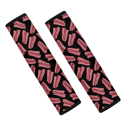 Black Bacon Pattern Print Car Seat Belt Covers