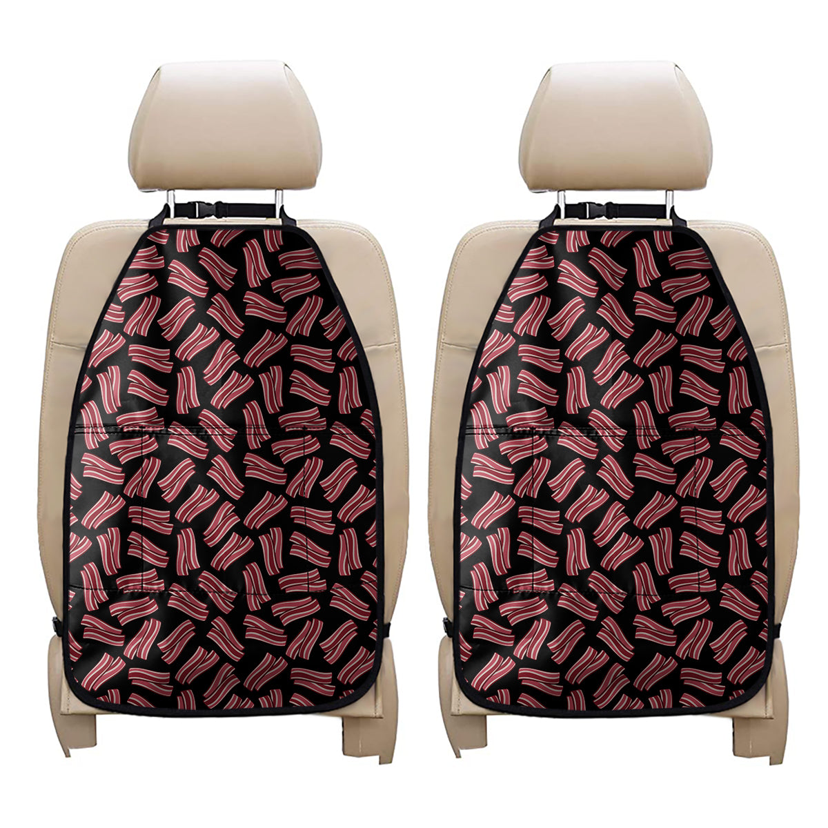 Black Bacon Pattern Print Car Seat Organizers