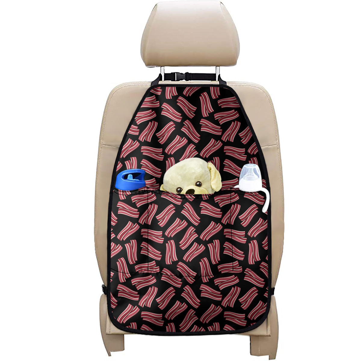 Black Bacon Pattern Print Car Seat Organizers