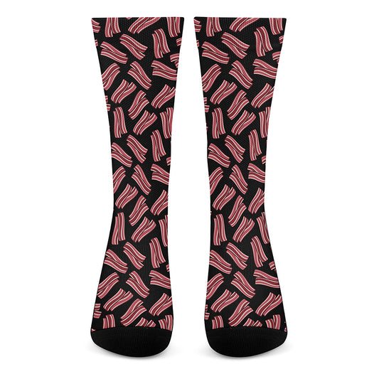 Black Bacon Pattern Print Crew Socks
