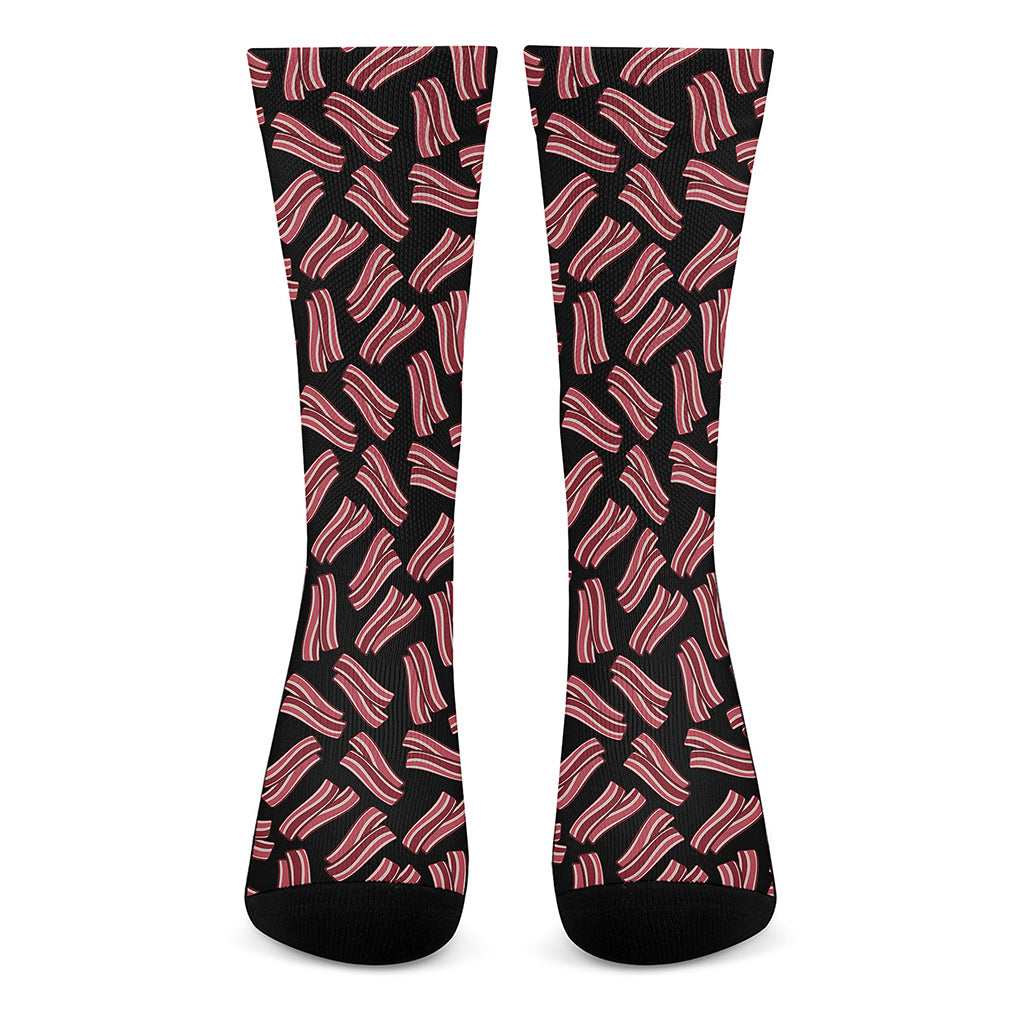 Black Bacon Pattern Print Crew Socks