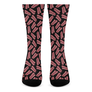 Black Bacon Pattern Print Crew Socks