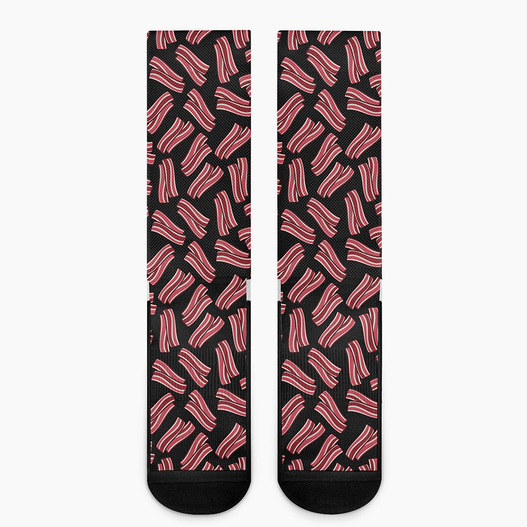 Black Bacon Pattern Print Crew Socks