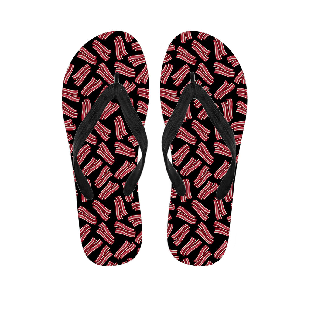 Black Bacon Pattern Print Flip Flops