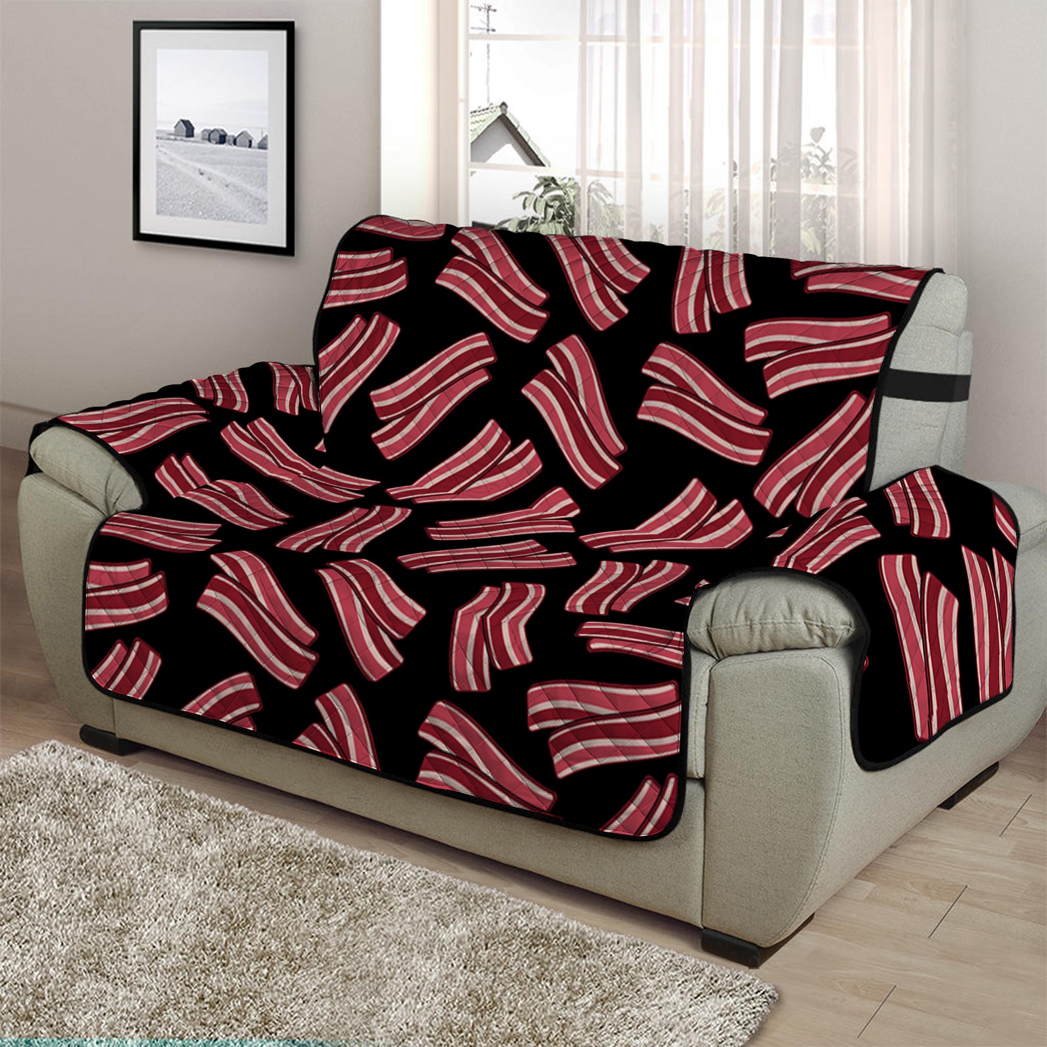 Black Bacon Pattern Print Half Sofa Protector