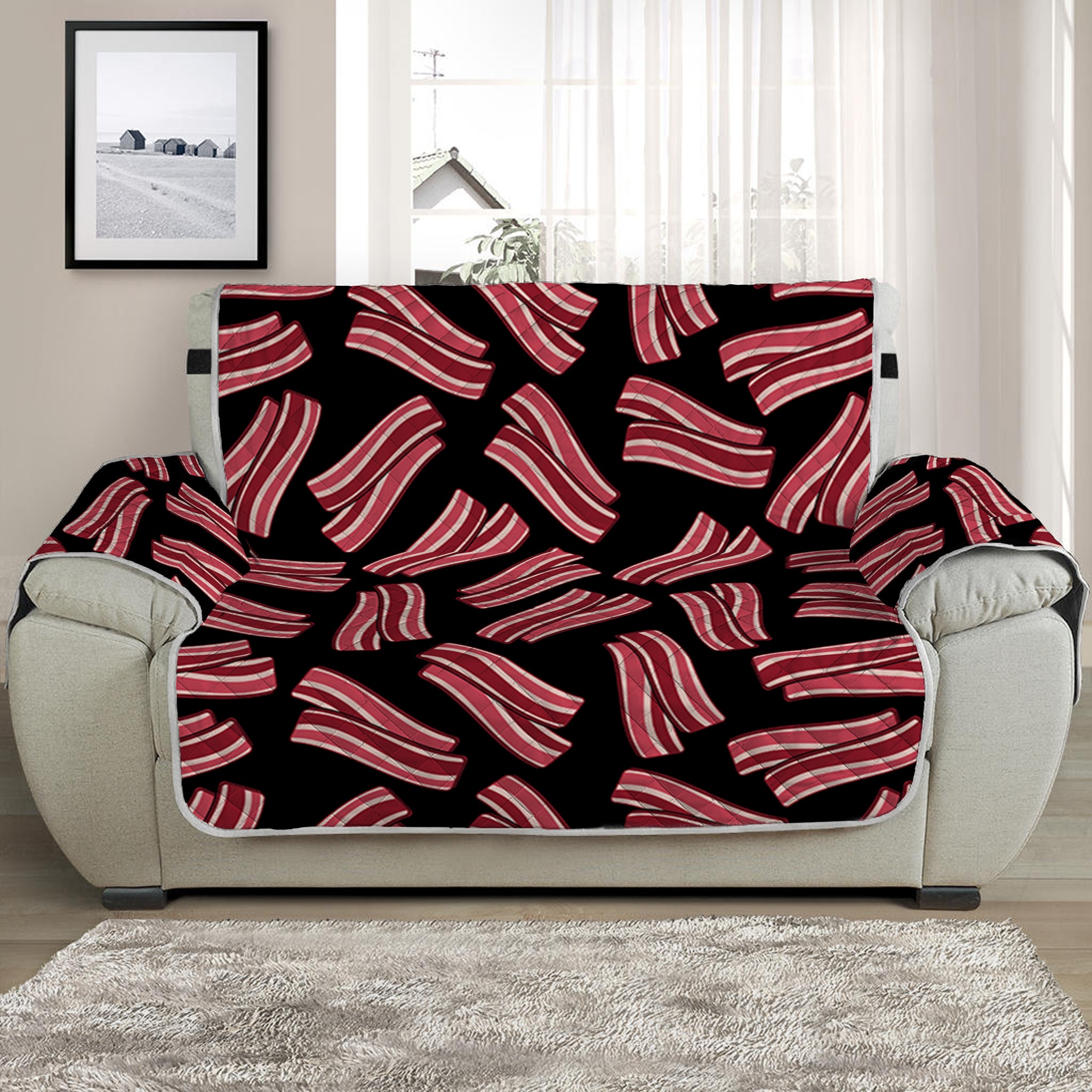 Black Bacon Pattern Print Half Sofa Protector