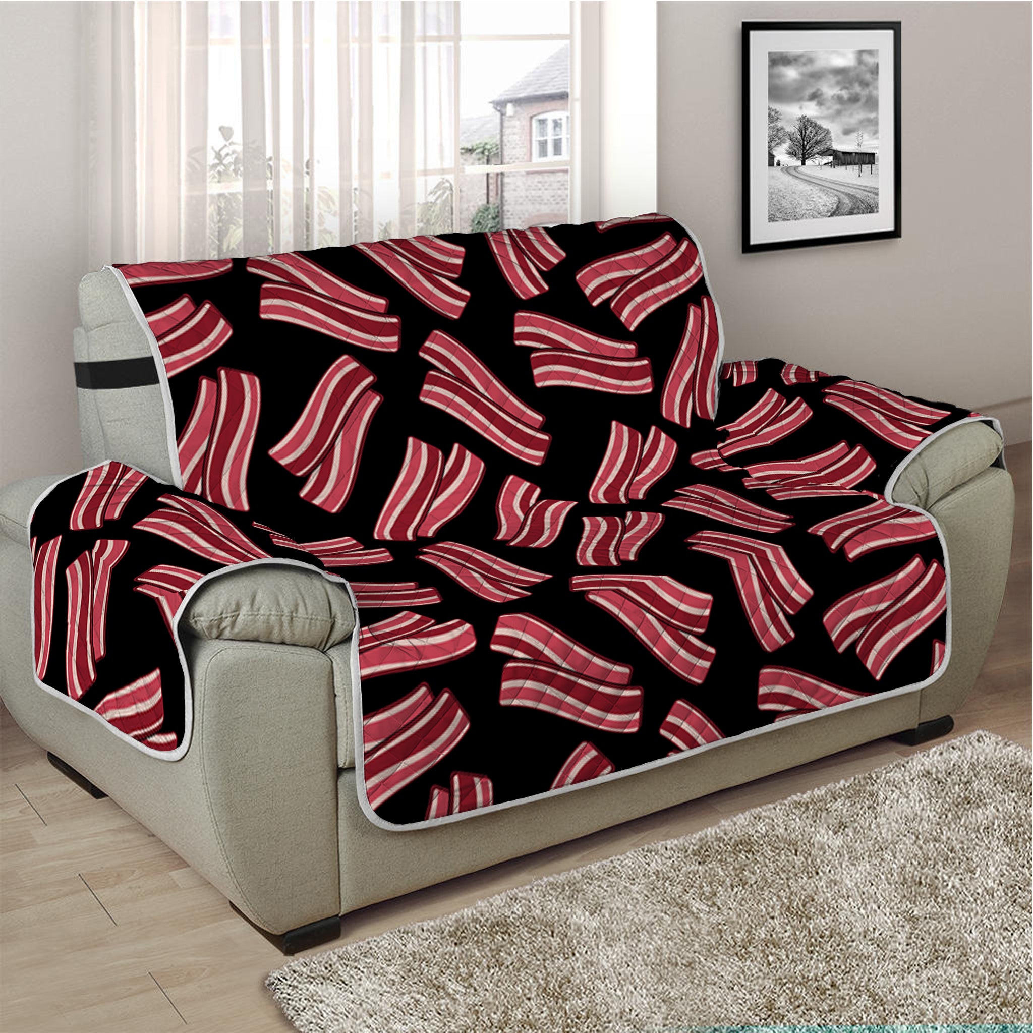 Black Bacon Pattern Print Half Sofa Protector