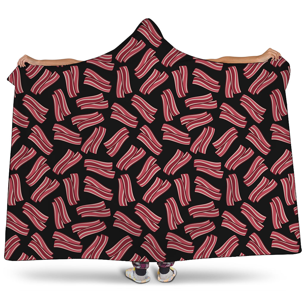 Black Bacon Pattern Print Hooded Blanket