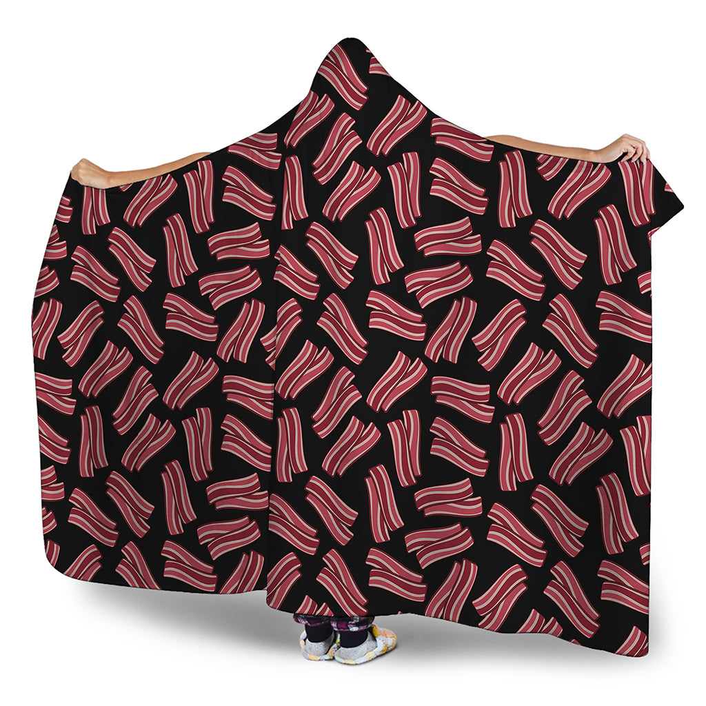 Black Bacon Pattern Print Hooded Blanket