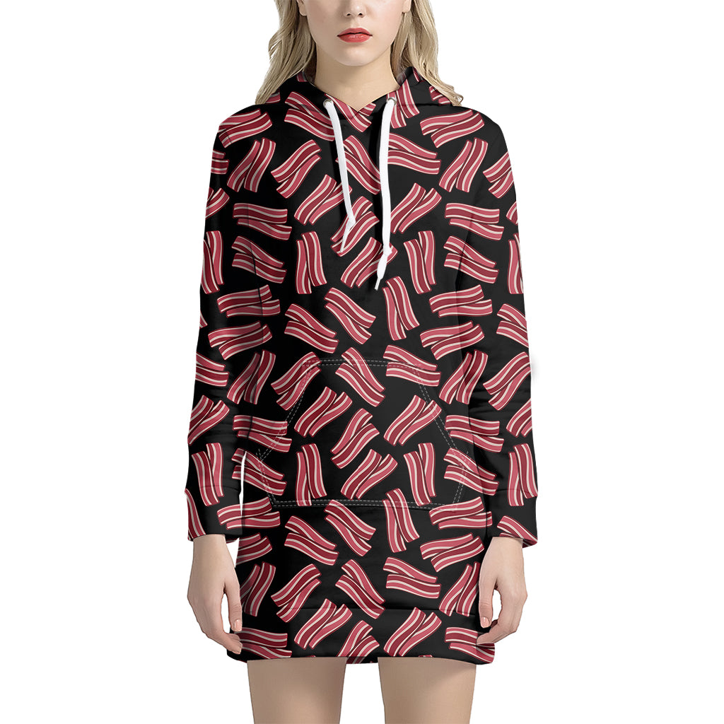 Black Bacon Pattern Print Hoodie Dress