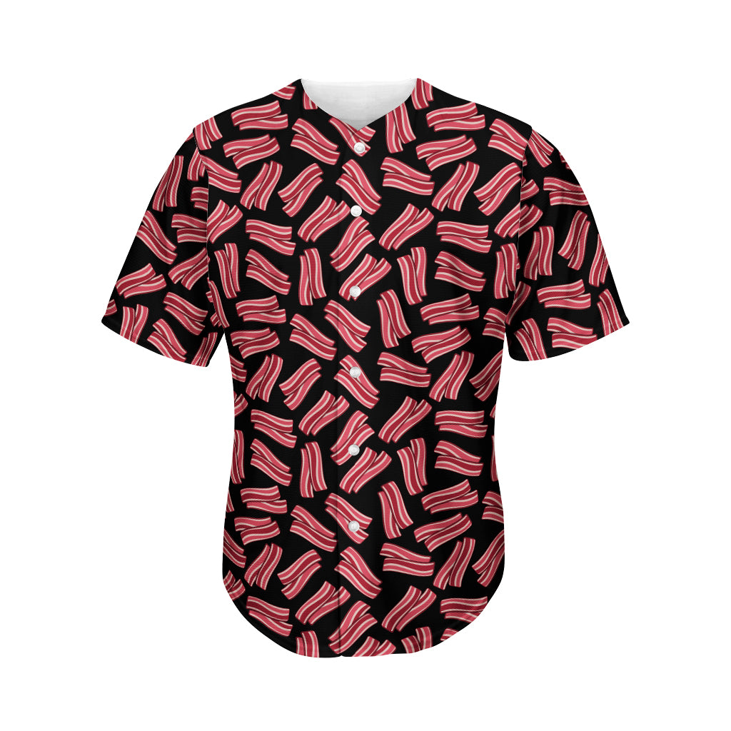 Black Bacon Pattern Print Men's Baseball Jersey