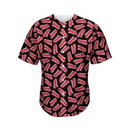 Black Bacon Pattern Print Men's Baseball Jersey