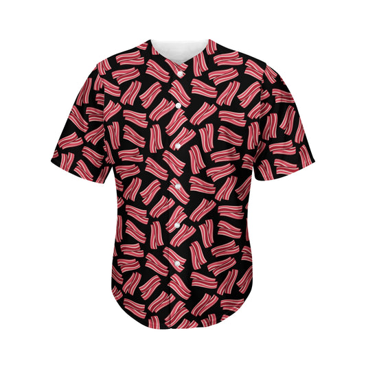 Black Bacon Pattern Print Men's Baseball Jersey