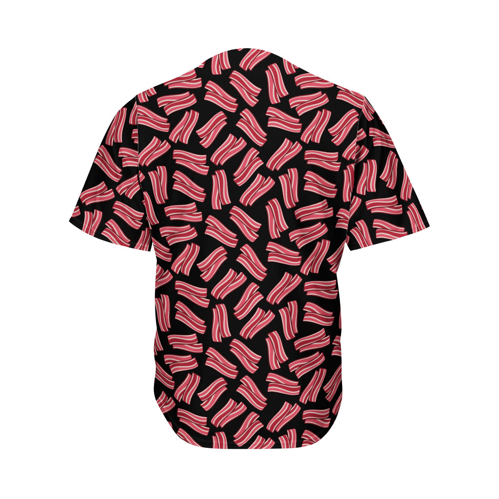 Black Bacon Pattern Print Men's Baseball Jersey