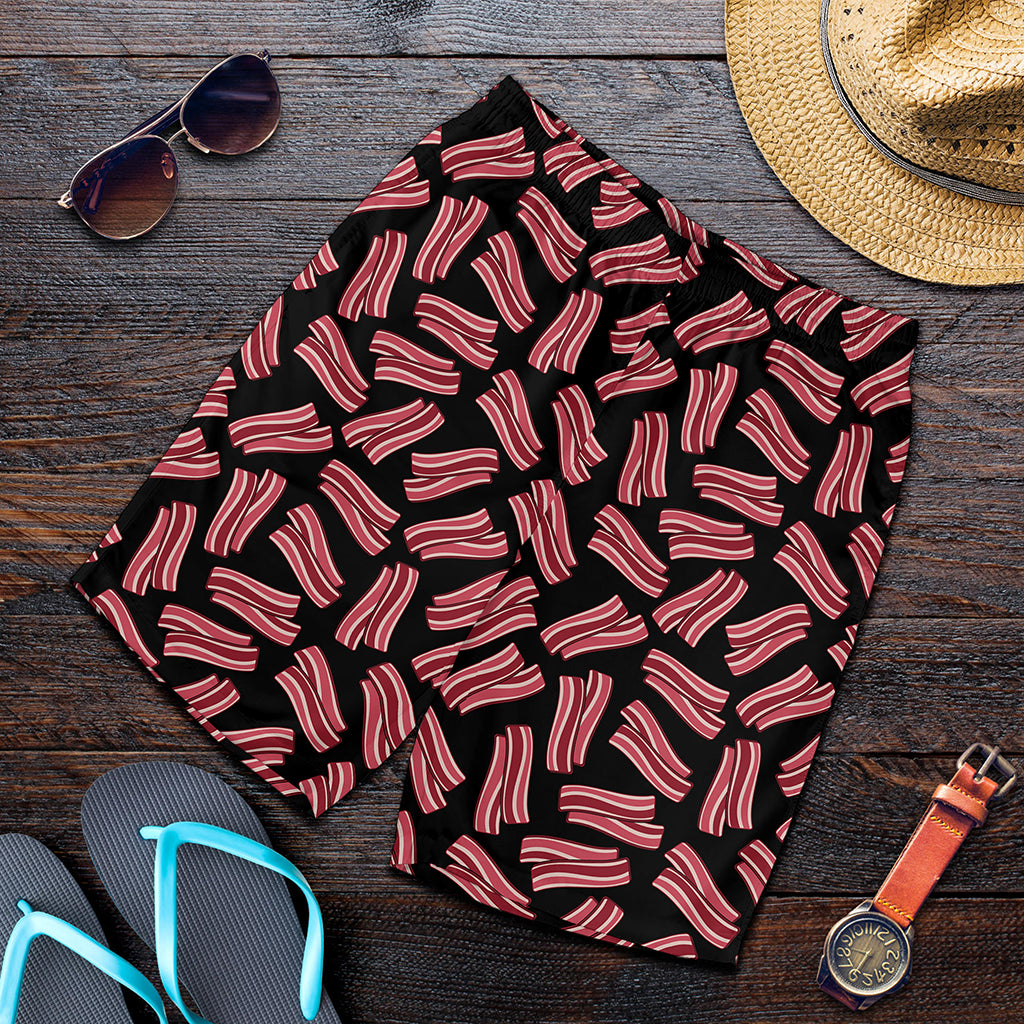 Black Bacon Pattern Print Men's Shorts