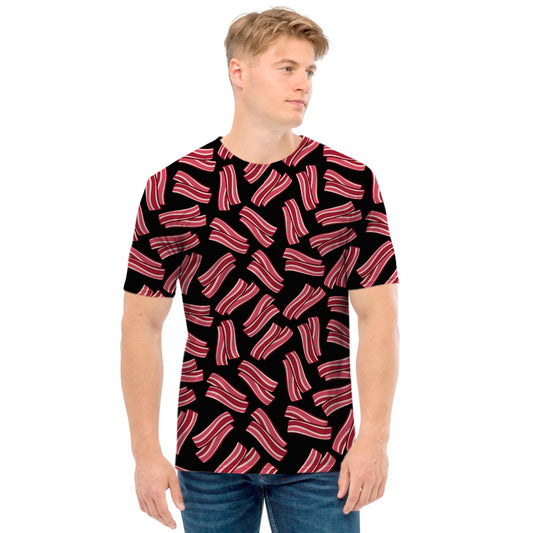 Black Bacon Pattern Print Men's T-Shirt