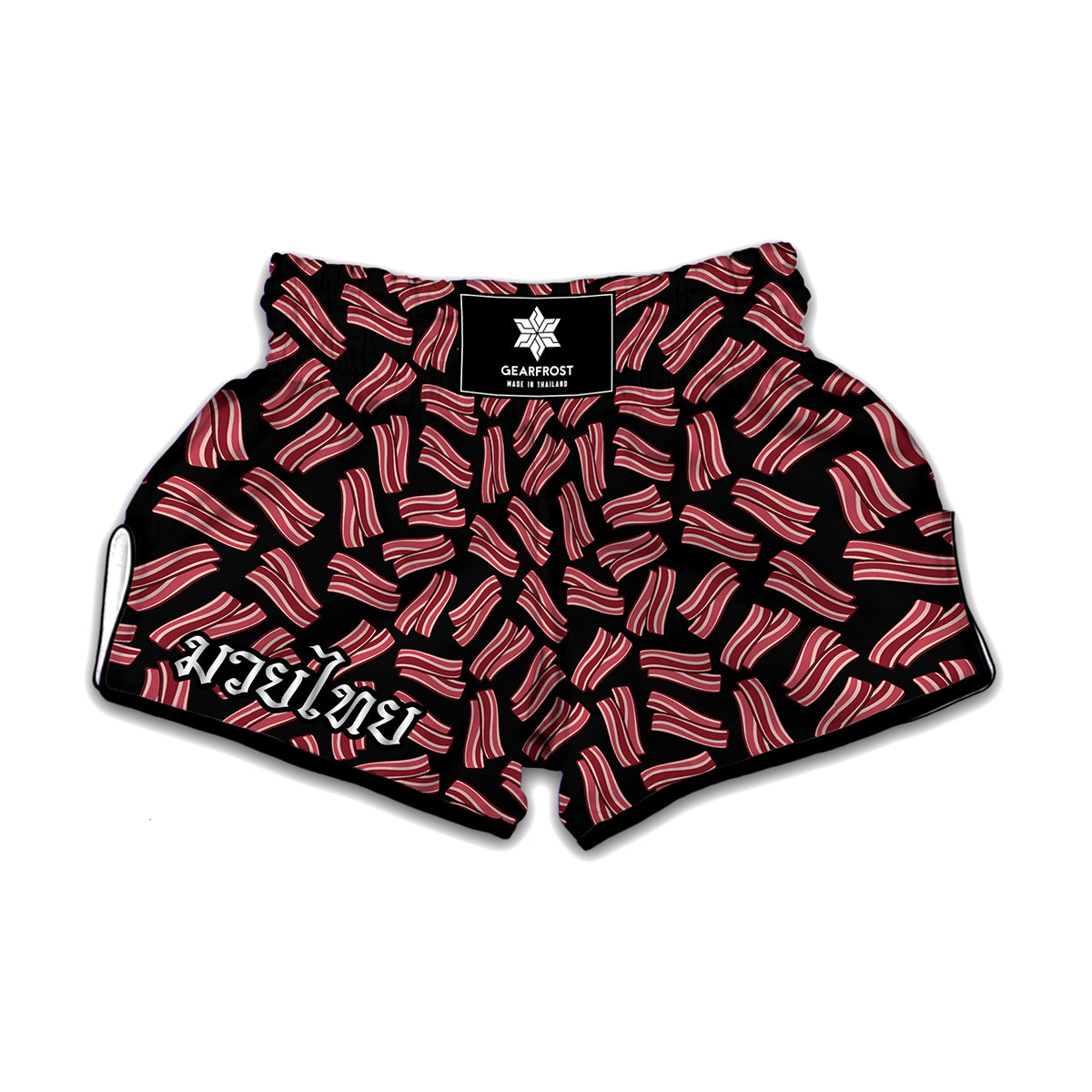 Black Bacon Pattern Print Muay Thai Boxing Shorts
