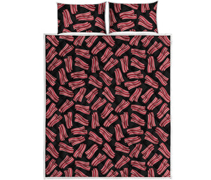 Black Bacon Pattern Print Quilt Bed Set