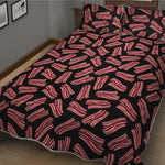 Black Bacon Pattern Print Quilt Bed Set