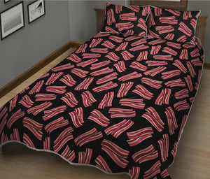 Black Bacon Pattern Print Quilt Bed Set