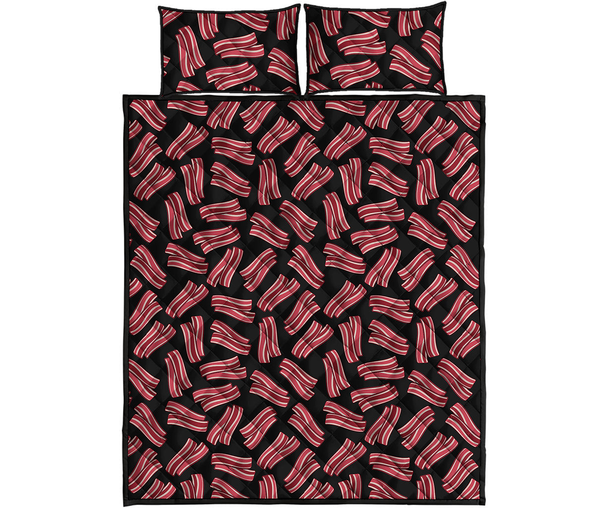 Black Bacon Pattern Print Quilt Bed Set