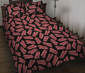 Black Bacon Pattern Print Quilt Bed Set