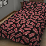 Black Bacon Pattern Print Quilt Bed Set