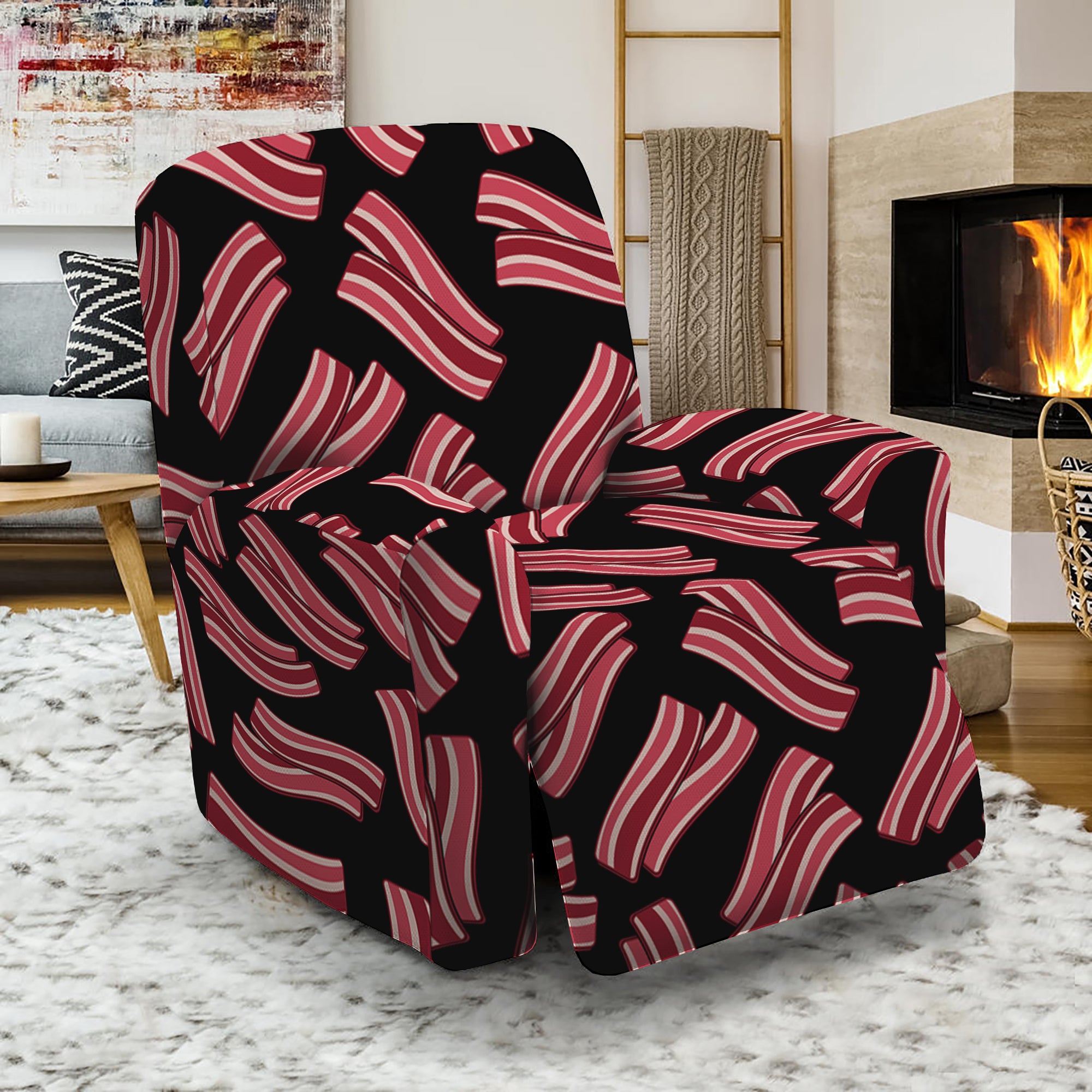 Black Bacon Pattern Print Recliner Slipcover