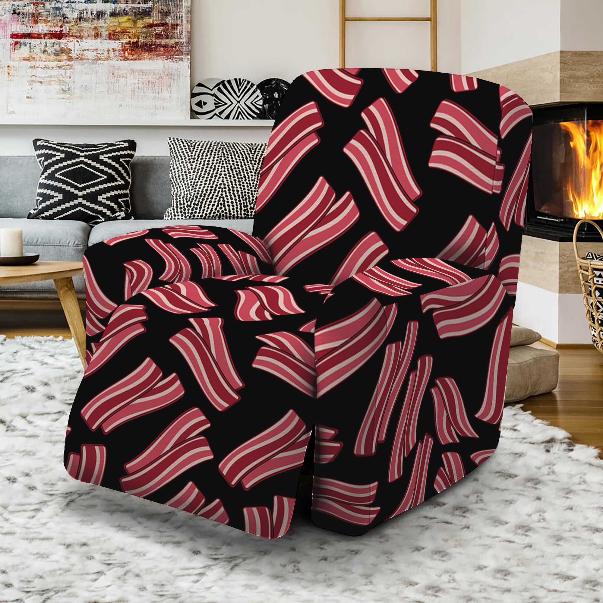 Black Bacon Pattern Print Recliner Slipcover