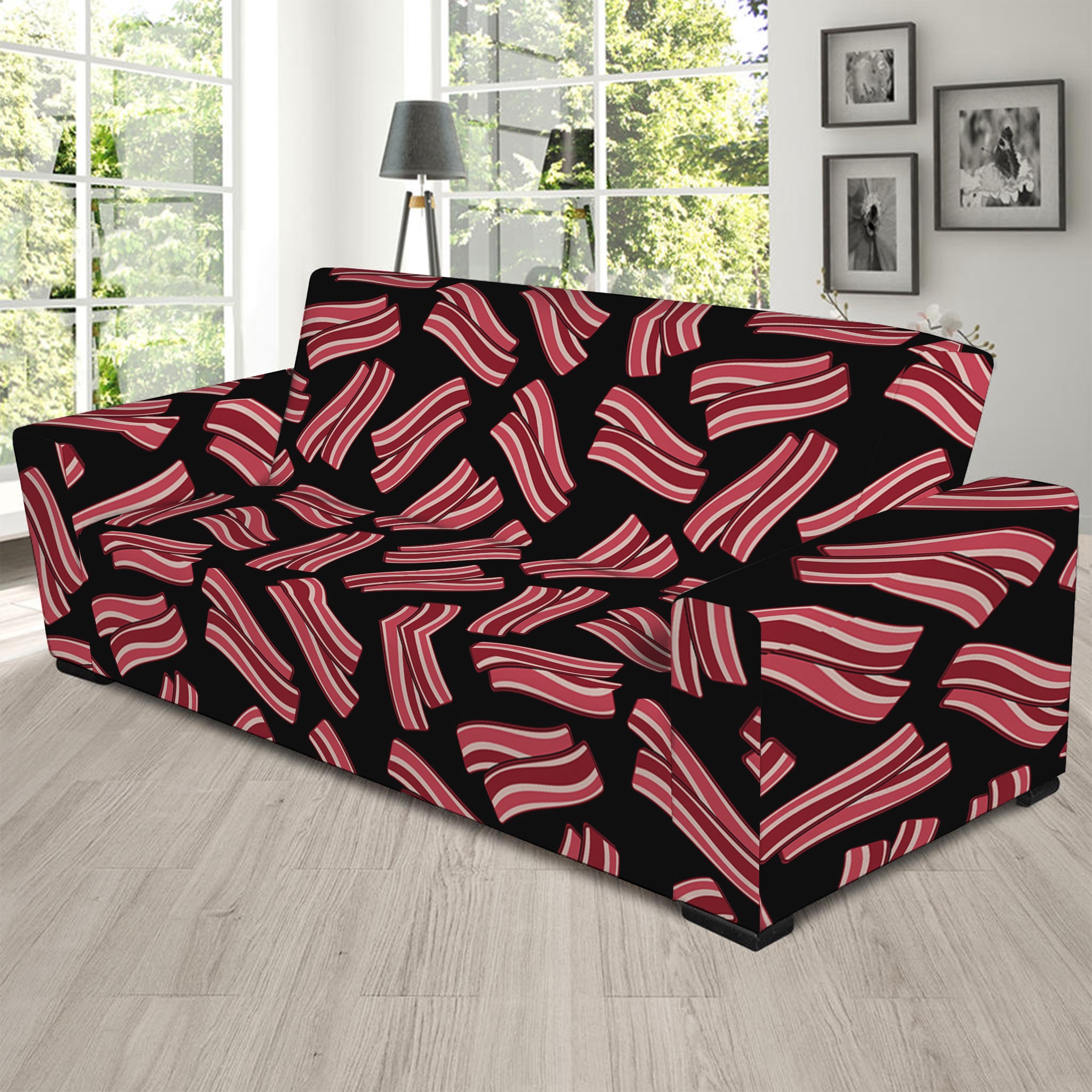 Black Bacon Pattern Print Sofa Slipcover