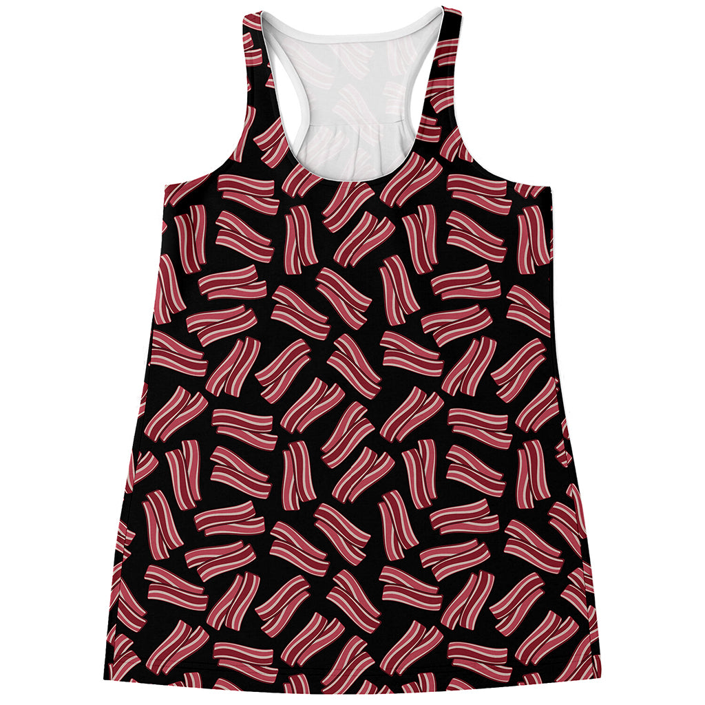 Black Bacon Pattern Print Women's Racerback Tank Top