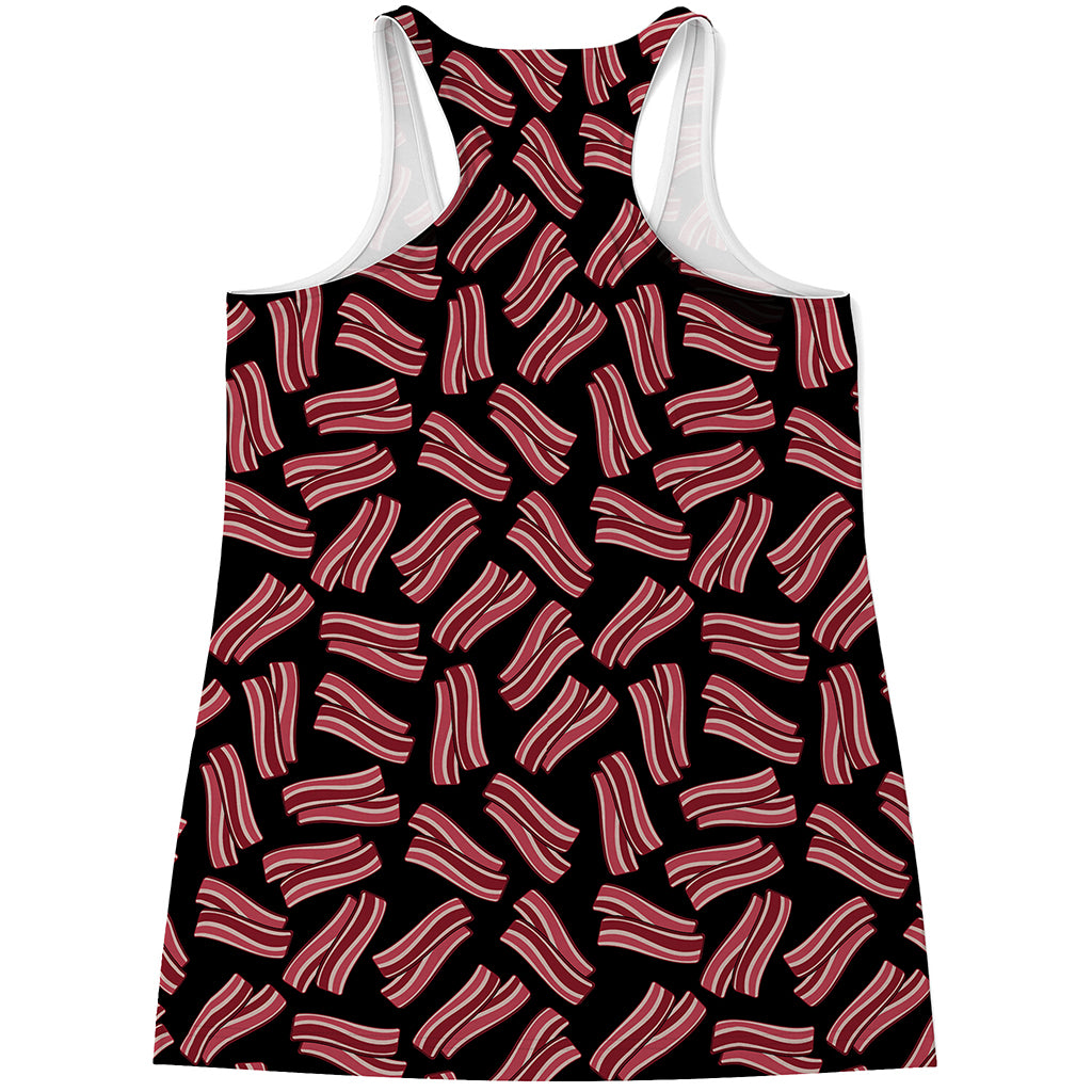 Black Bacon Pattern Print Women's Racerback Tank Top