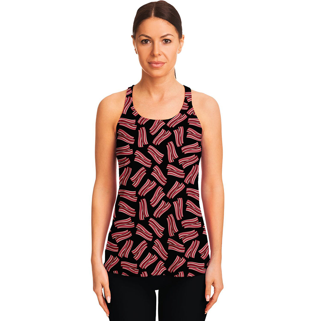 Black Bacon Pattern Print Women's Racerback Tank Top