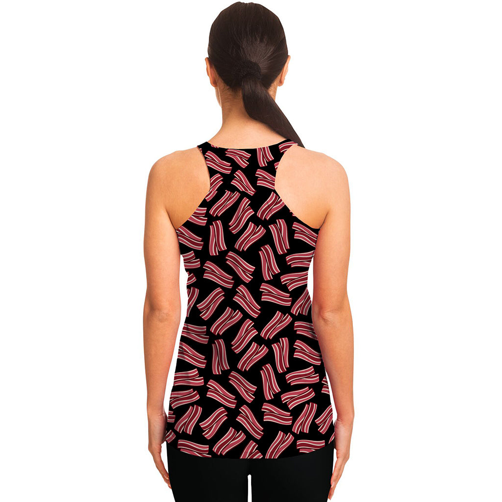 Black Bacon Pattern Print Women's Racerback Tank Top