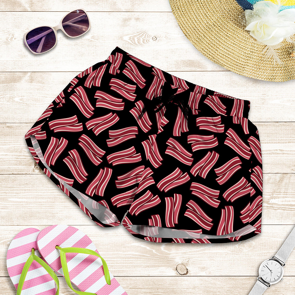 Black Bacon Pattern Print Women's Shorts