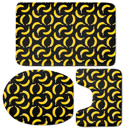 Black Banana Pattern Print 3 Piece Bath Mat Set