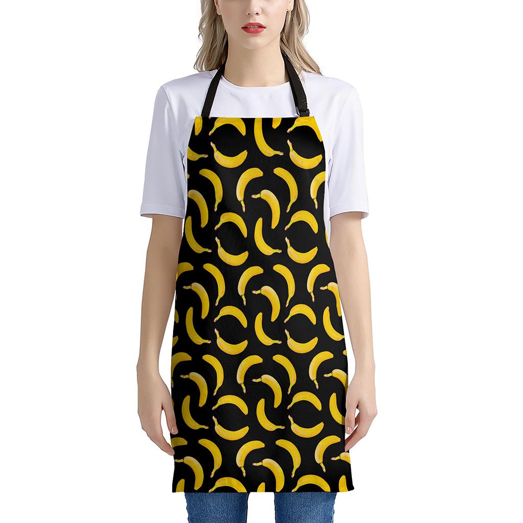 Black Banana Pattern Print Apron