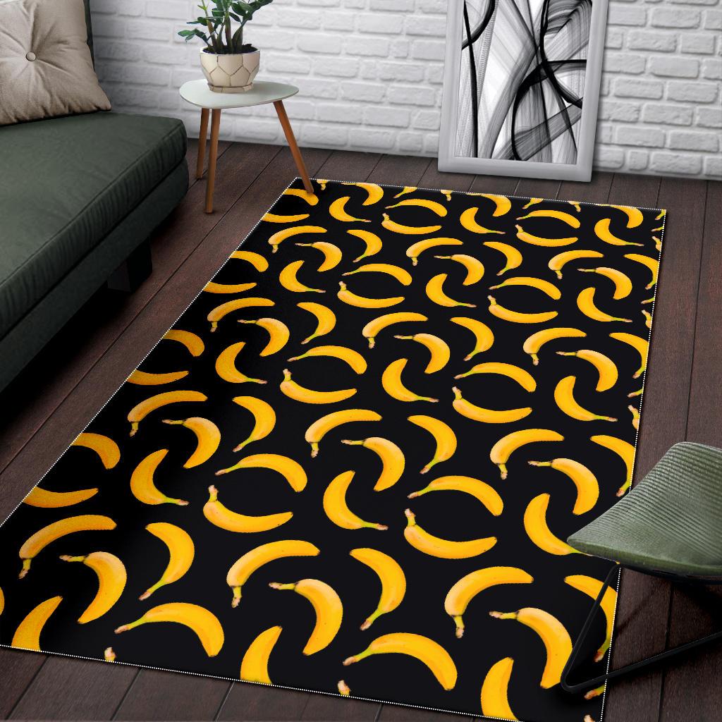 Black Banana Pattern Print Area Rug GearFrost