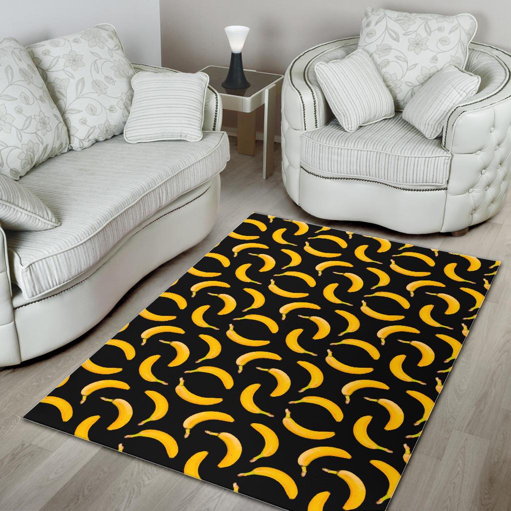Black Banana Pattern Print Area Rug GearFrost