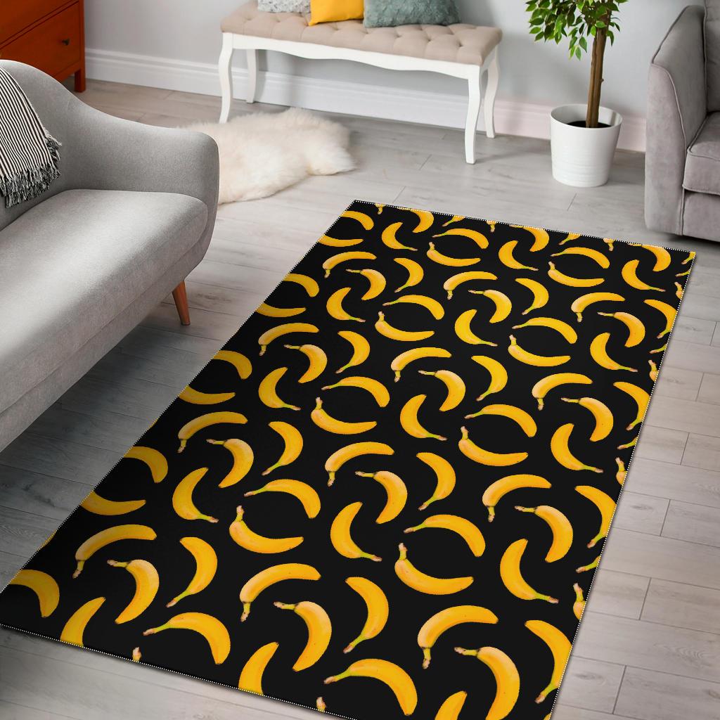 Black Banana Pattern Print Area Rug GearFrost