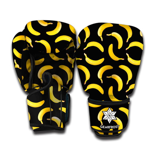 Black Banana Pattern Print Boxing Gloves