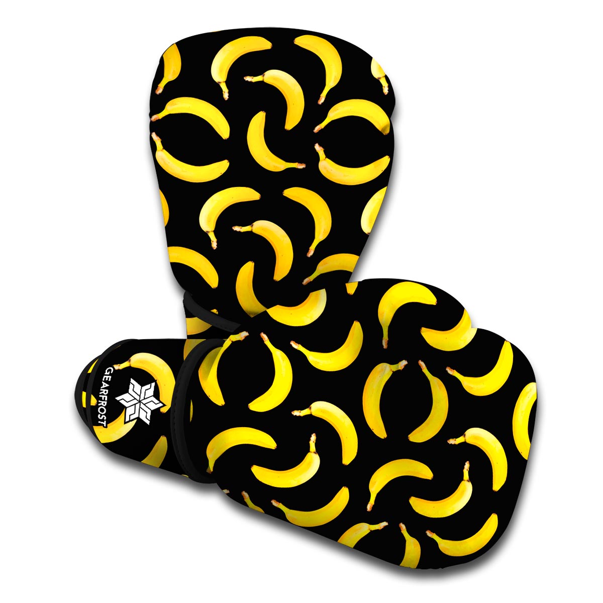 Black Banana Pattern Print Boxing Gloves