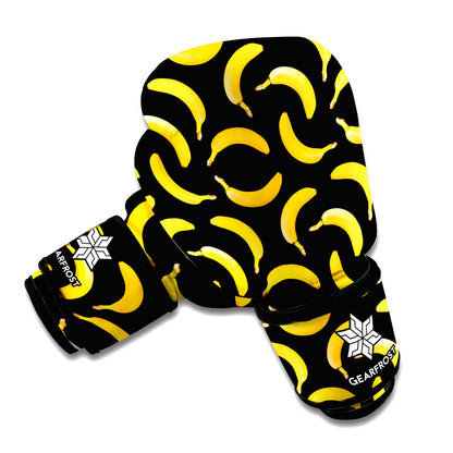 Black Banana Pattern Print Boxing Gloves