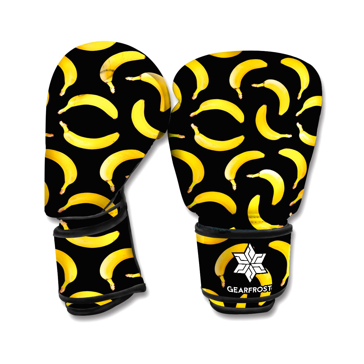 Black Banana Pattern Print Boxing Gloves