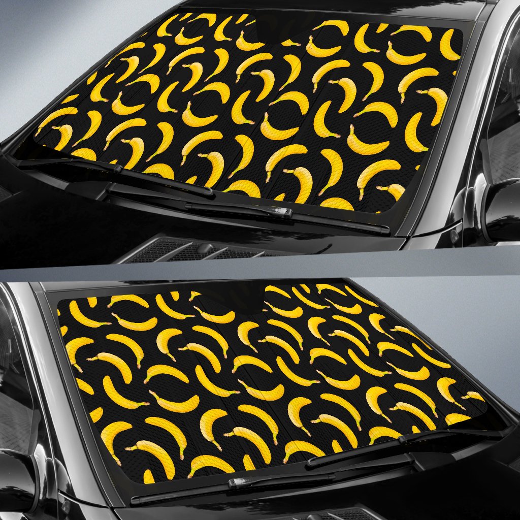 Black Banana Pattern Print Car Sun Shade GearFrost