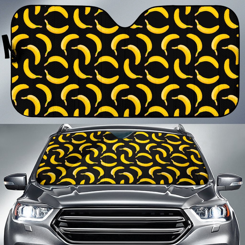 Black Banana Pattern Print Car Sun Shade GearFrost